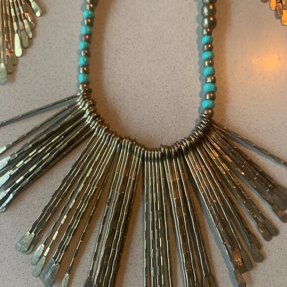 Brand new Boho Necklace and earring set - gold turquoise colour - Picture 2 of 2
